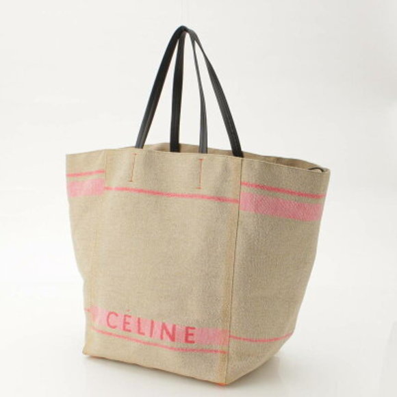 Celine Hippo Phantom Large Linen Canvas Tote Bag Beige x Pink - Picture 2 of 10